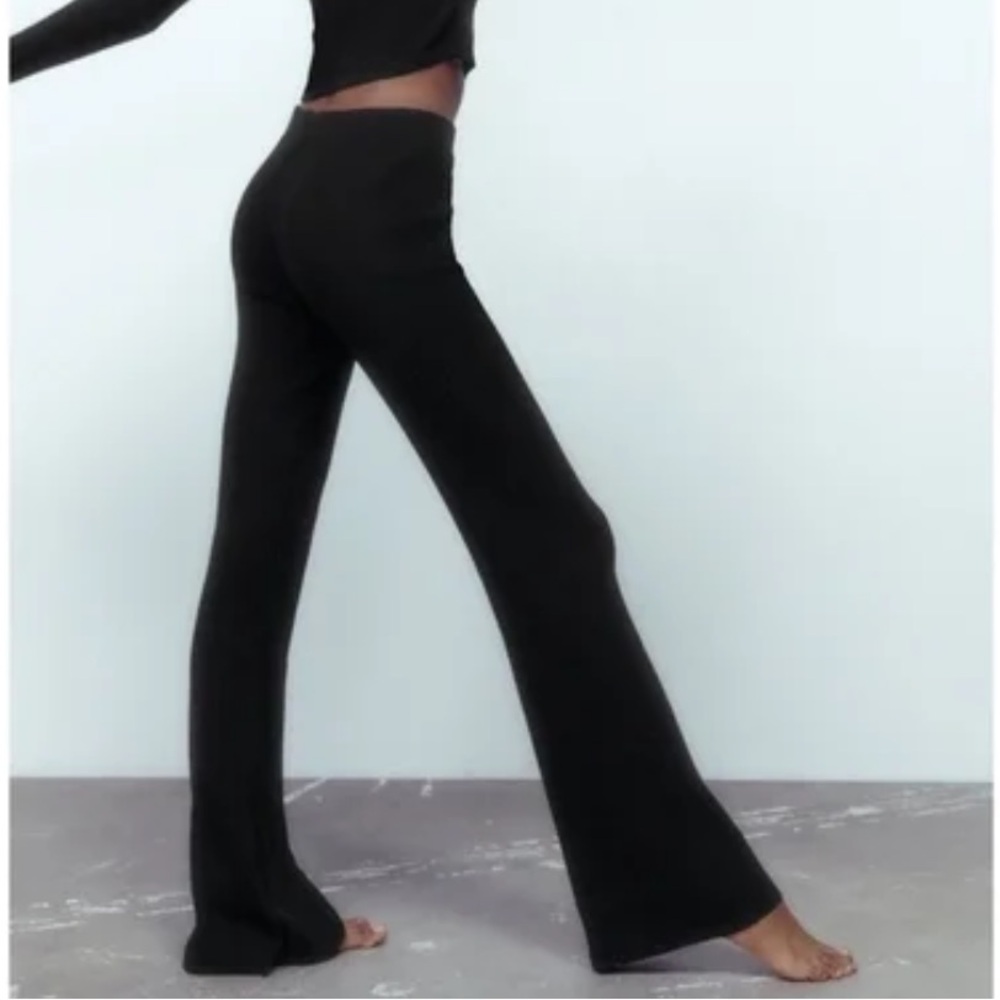 Zara Ribbed Knit High Waist Flare Pant